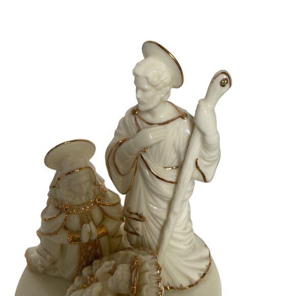 San Francisco Music Box Co Ceramic Nativity Scene Gold Silent Night Christmas - Picture 11 of 11